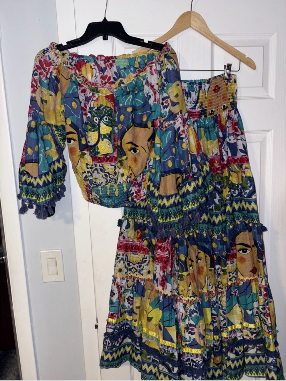 Antica sartoria boho Off-Shoulder Floral & Face Print Maxi Skirt Set -